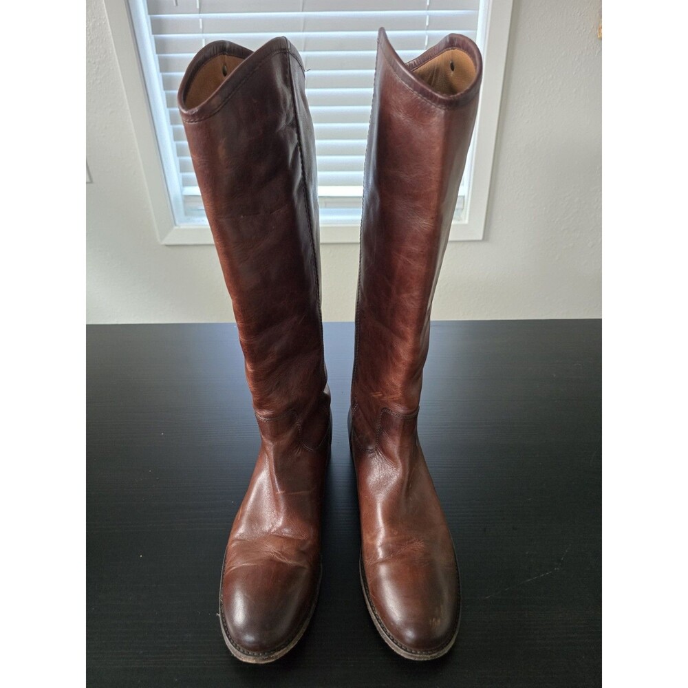 Frye Melissa Button 2 Brown Cognac Leather Tall Riding Boots Size 9 Beauty